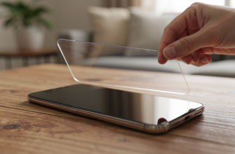 Smartphone with screen protector on table