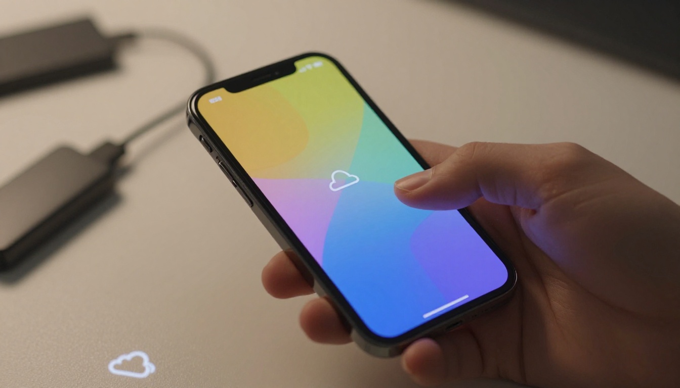 Hand tapping phone screen with storage visualization