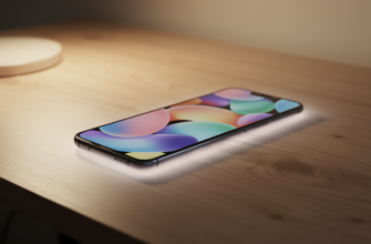 Smartphone on desk with abstract glowing screen