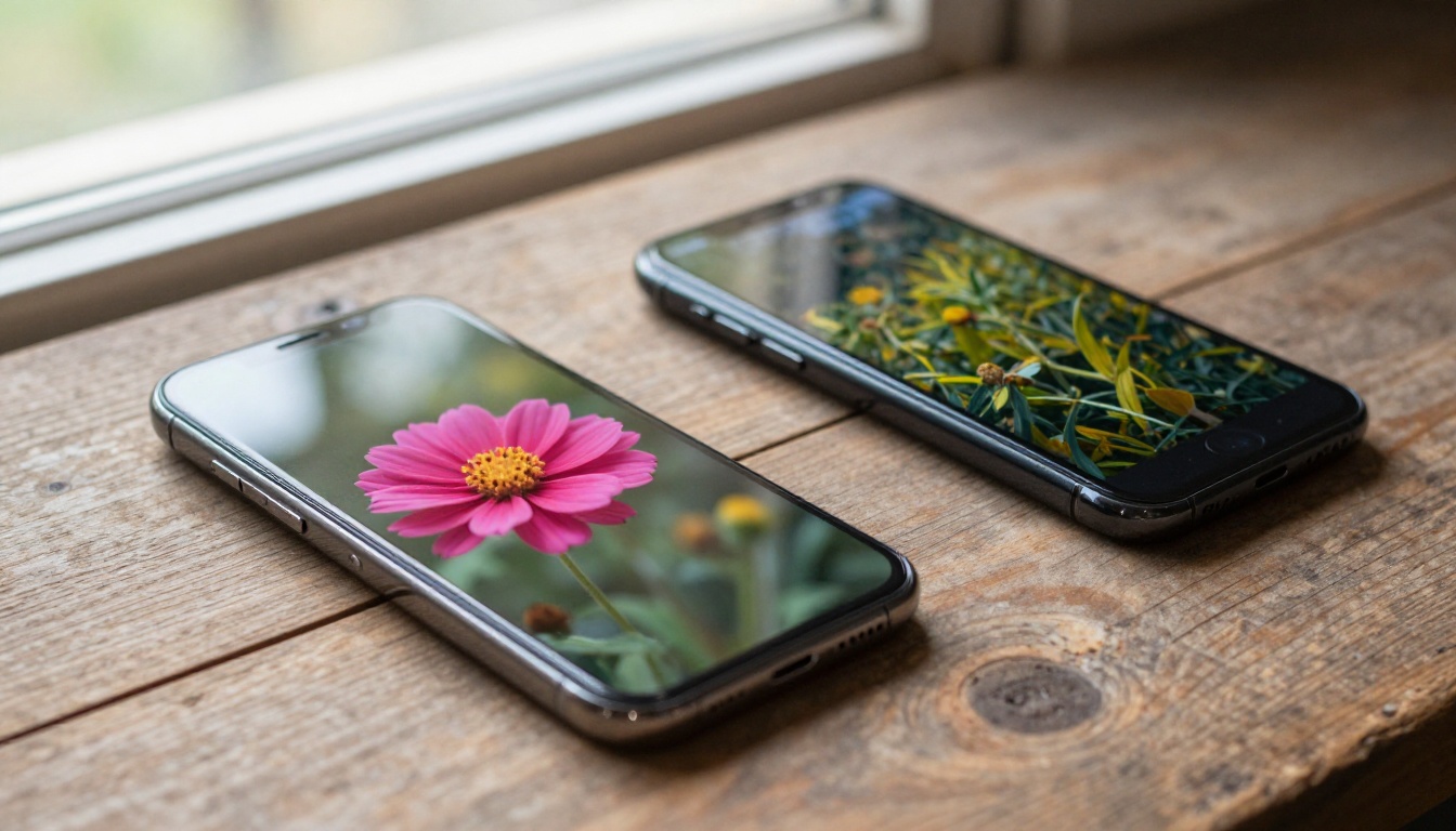 Two smartphones displaying different photo styles