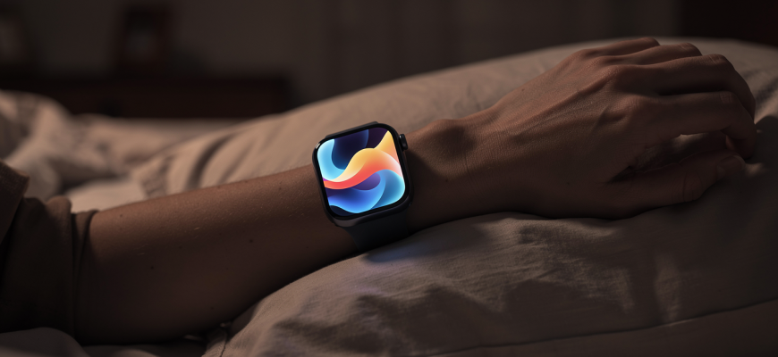 Smartwatch detecting sleep apnea on a wrist at night