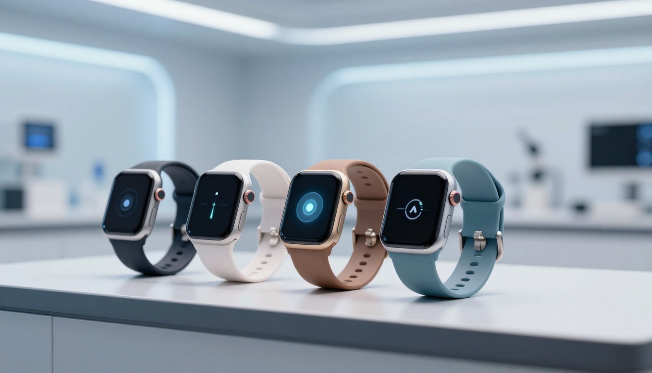 Various smartwatches with microvascular sensors on display