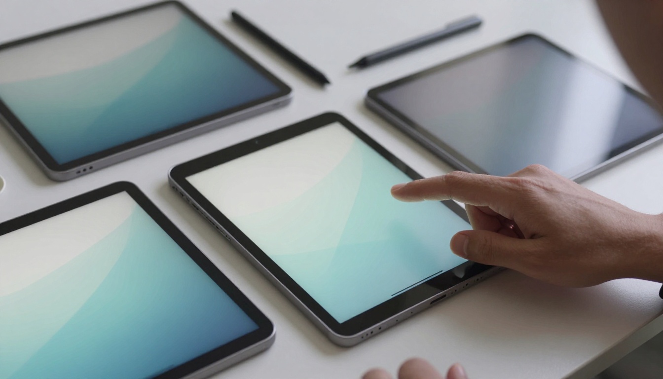 Three tablets with styluses on a desk