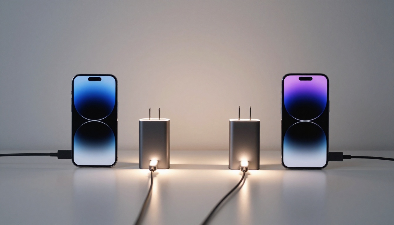 Two phones charging with different adapters