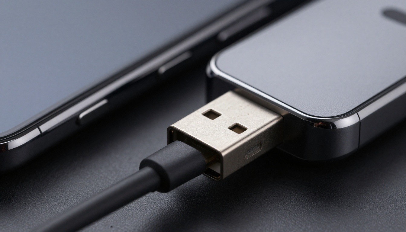 USB-C cable connected to smartphone