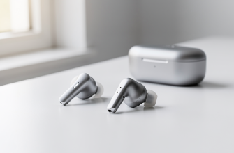 Wireless earbuds on a surface